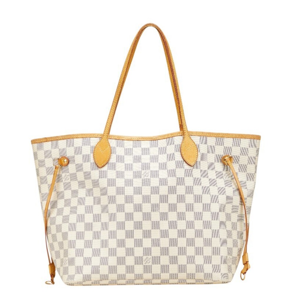 Louis Vuitton Damier Azur White Neverfull Tote Bag Hobo Shoulder Ivory Leather
